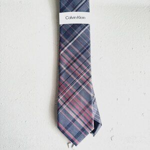 Calvin Klein Grey Pink Plaid Skinny Tie